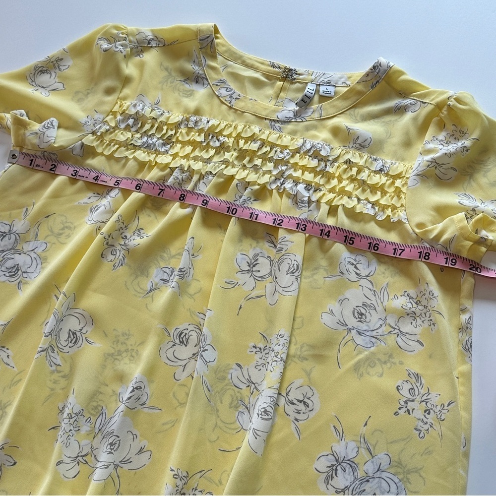 Elle Yellow Floral Smocked Blouse | Ruffle Detail | Spring Top | Size L - Picture 6 of 11